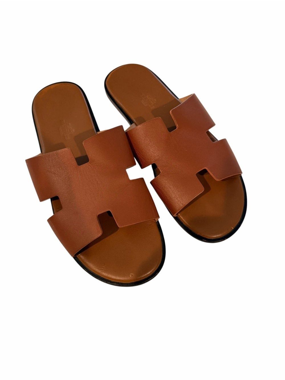 Hermes Tan/Brown Oran Leather Slide Sandals
